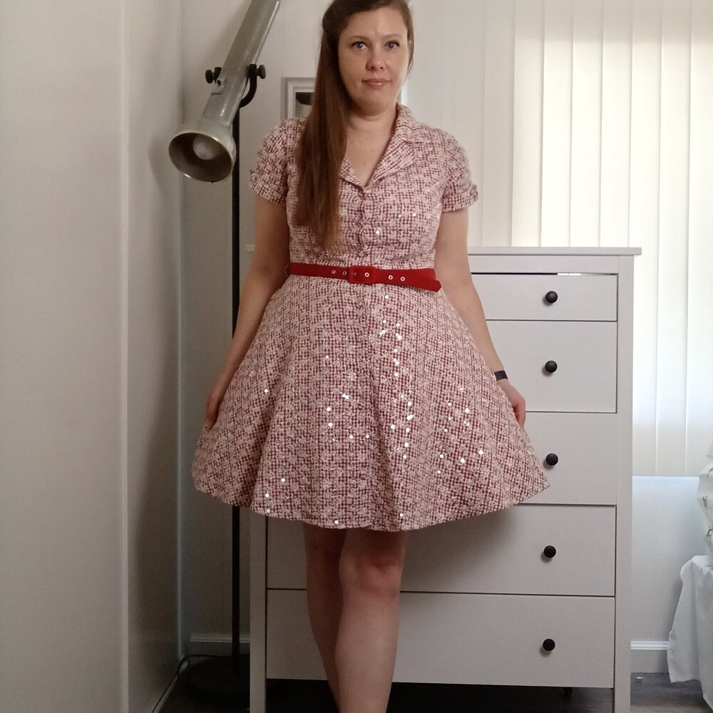 Red white Sequin gingham eyelet full skirt swing rockabilly pin up 50's 40's 60'